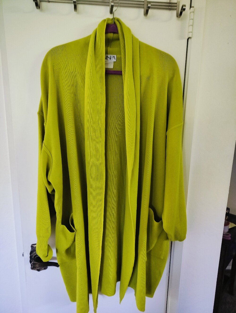 Vintage GISPA Italy Oversized Open Front Cardigan Chartreuse Wool Blend L-2X
